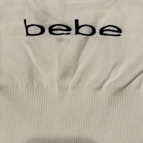Bebe halter top off white black medium large stretchy nylon like new - Picture 1 of 3